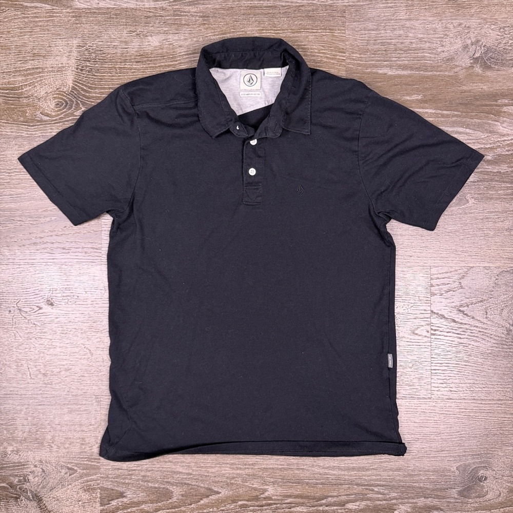 Volcom Mens M Polo Shirt Black Short Sleeve Surf Skate Y2K Style Slim Fit